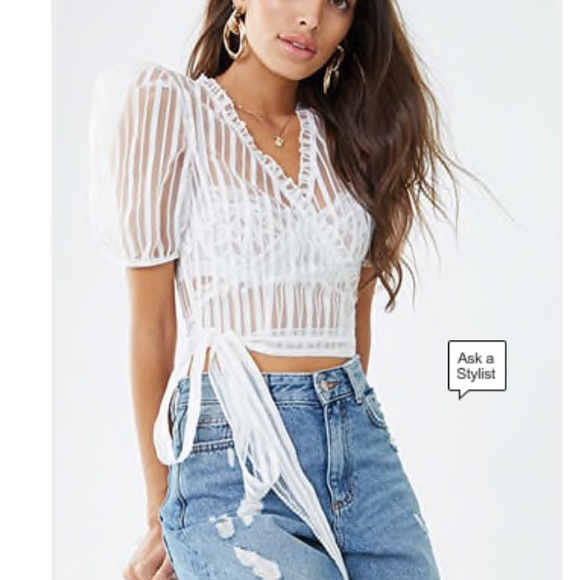 🌼Sheer Shadow-Striped Wrap Crop Top🌼 - Picture 1 of 1